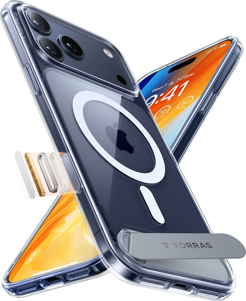 TORRAS - Ostand L1 - Professional Multi-Angle Magnetic Stand Case with Military-Grade Protection for iPhone 17 Pro - Clear