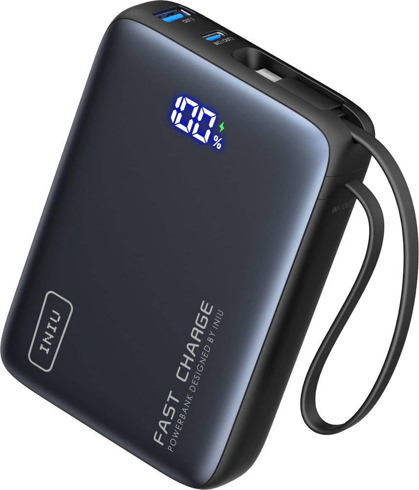 INIU - Portable Charger Compact 20000mAh PD 45W Power Bank with Built-in Cable Digital Display for iPhone Samsung etc - Black