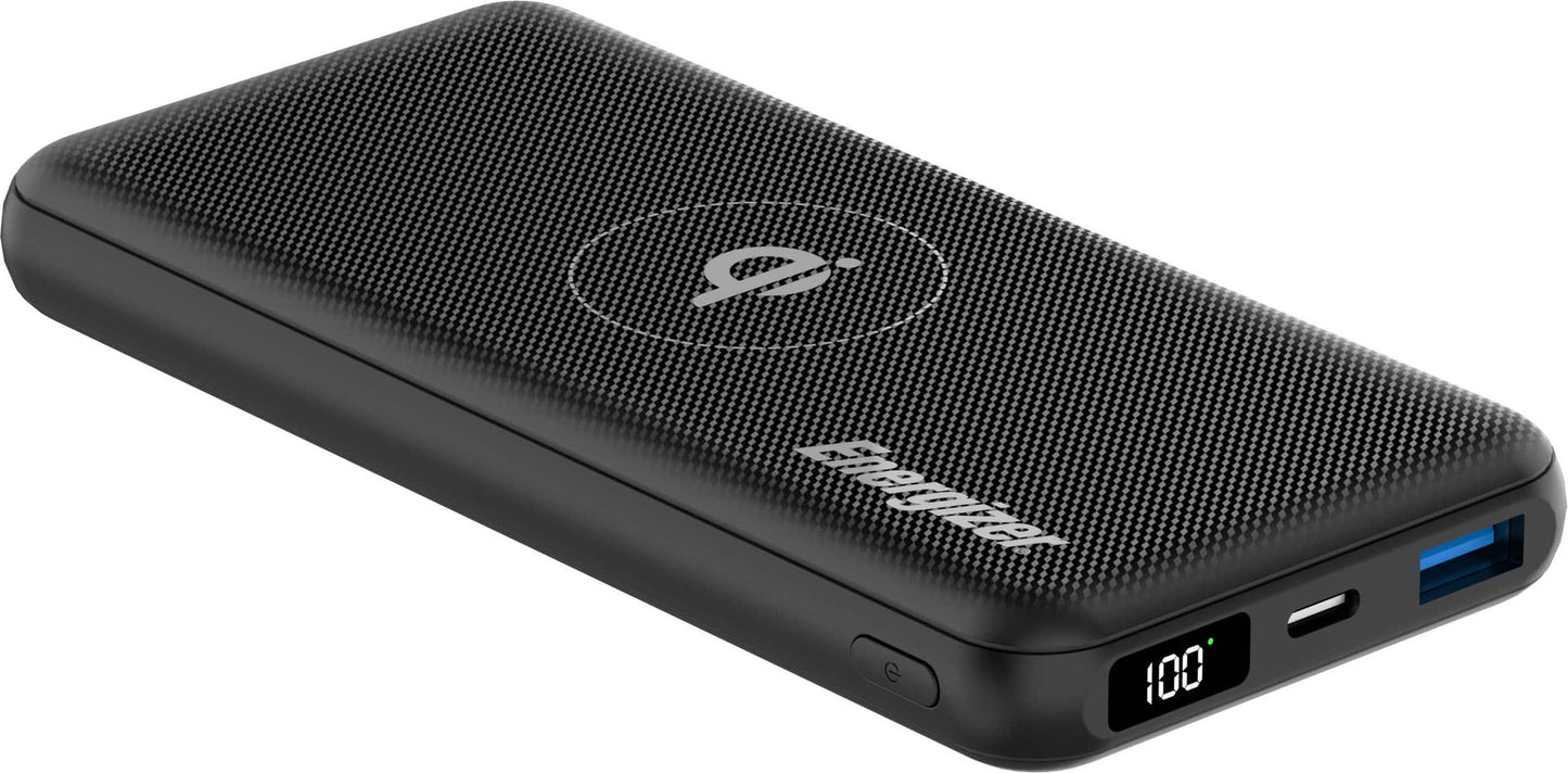Energizer - Ultimate Lithium 10000 mAh 20W USB-C PD 15W Qi Wireless 4-Port Portable Battery Charger Power Bank with LCD Display - Black