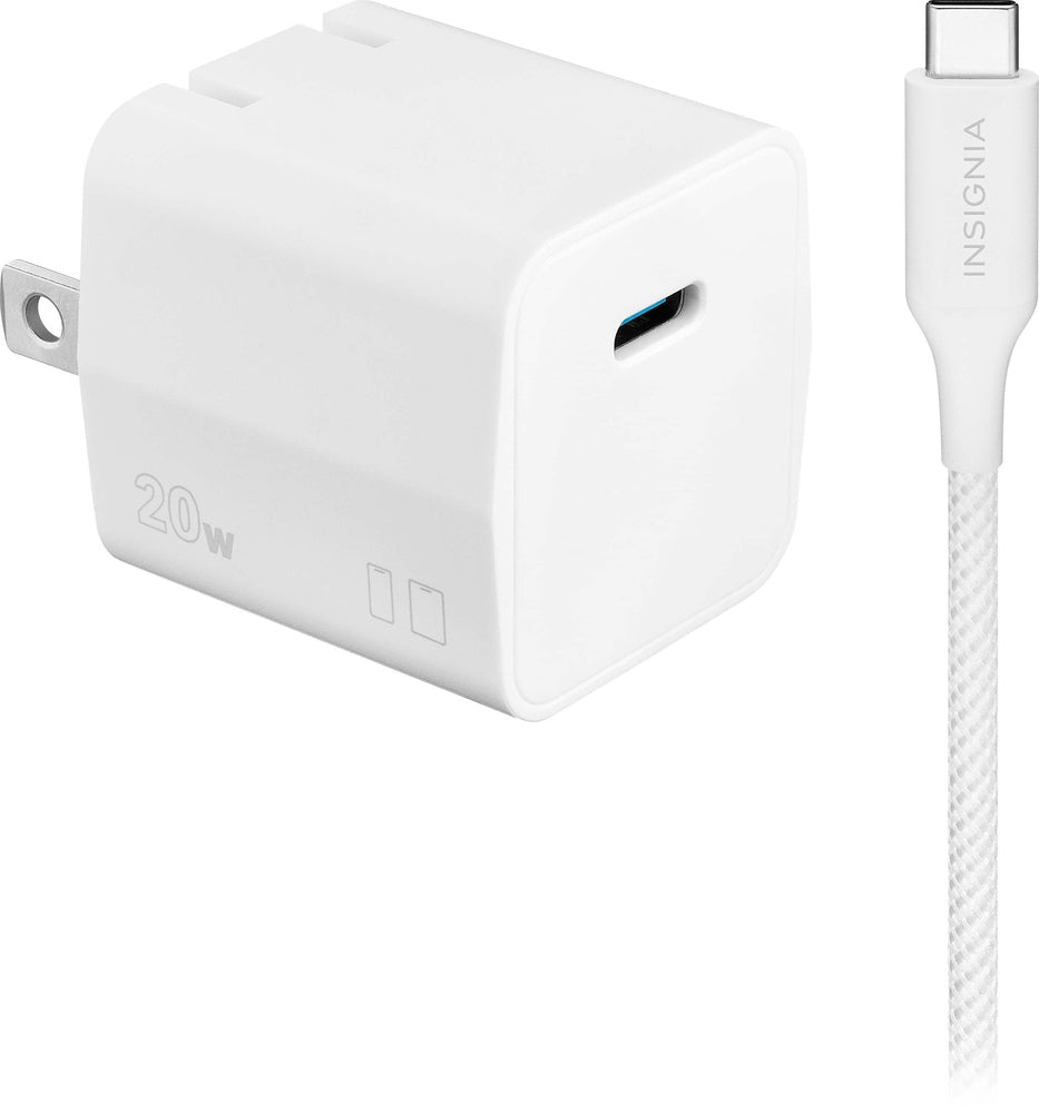 Insignia - 20W USB-C Compact Wall Charger Kit for Smartphones Tablets More - White