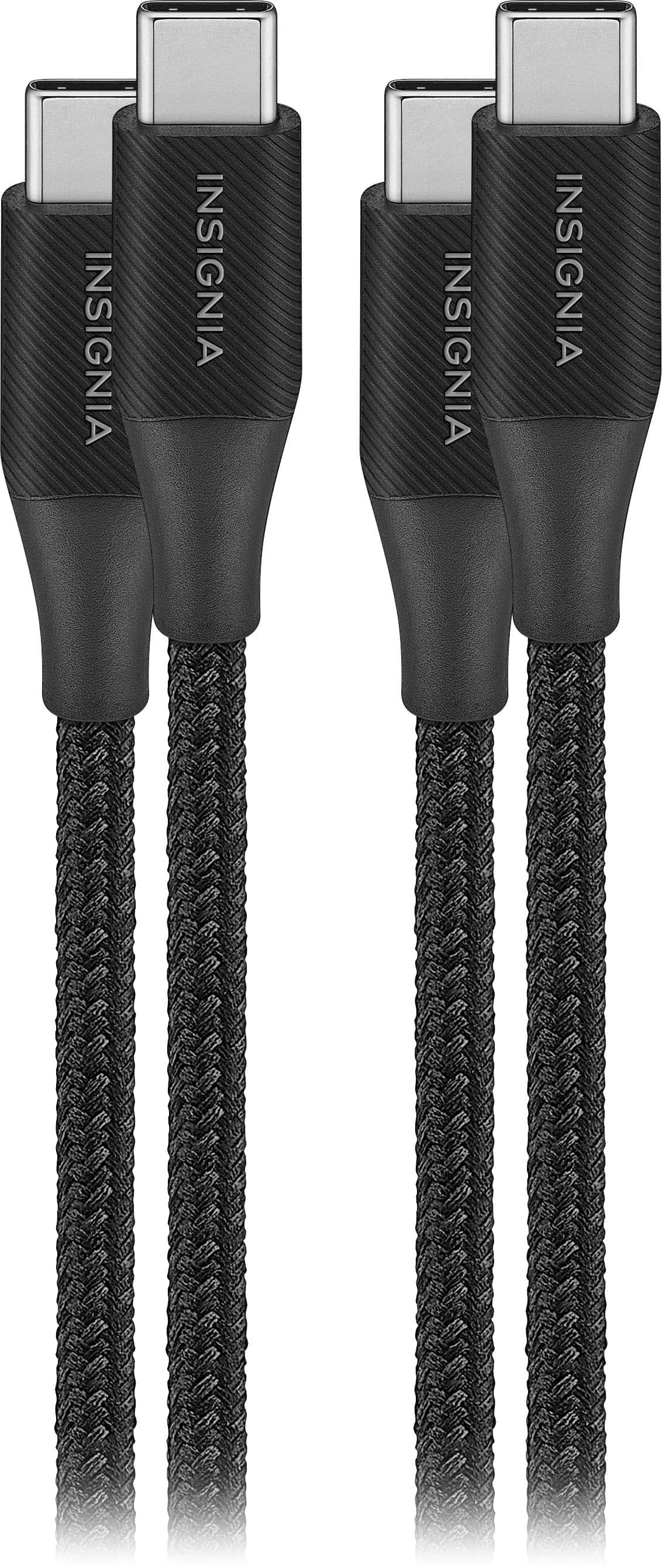 Insignia - 4' USB-C to USB-C Braided Charge-and-Sync Cables (2-Pack) - Black