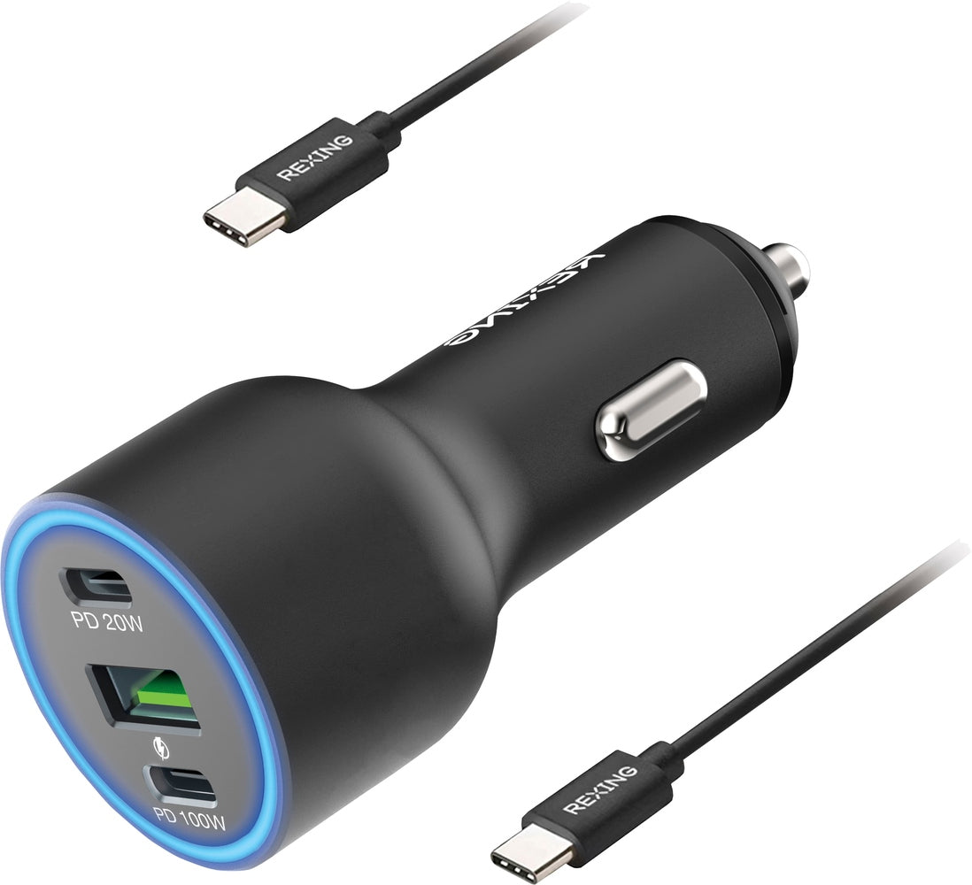 Rexing - 120W Vehicle Quick Charger with 2 USB-C 1 USB Port Compatible with iPhone and Samsung Note - Gray