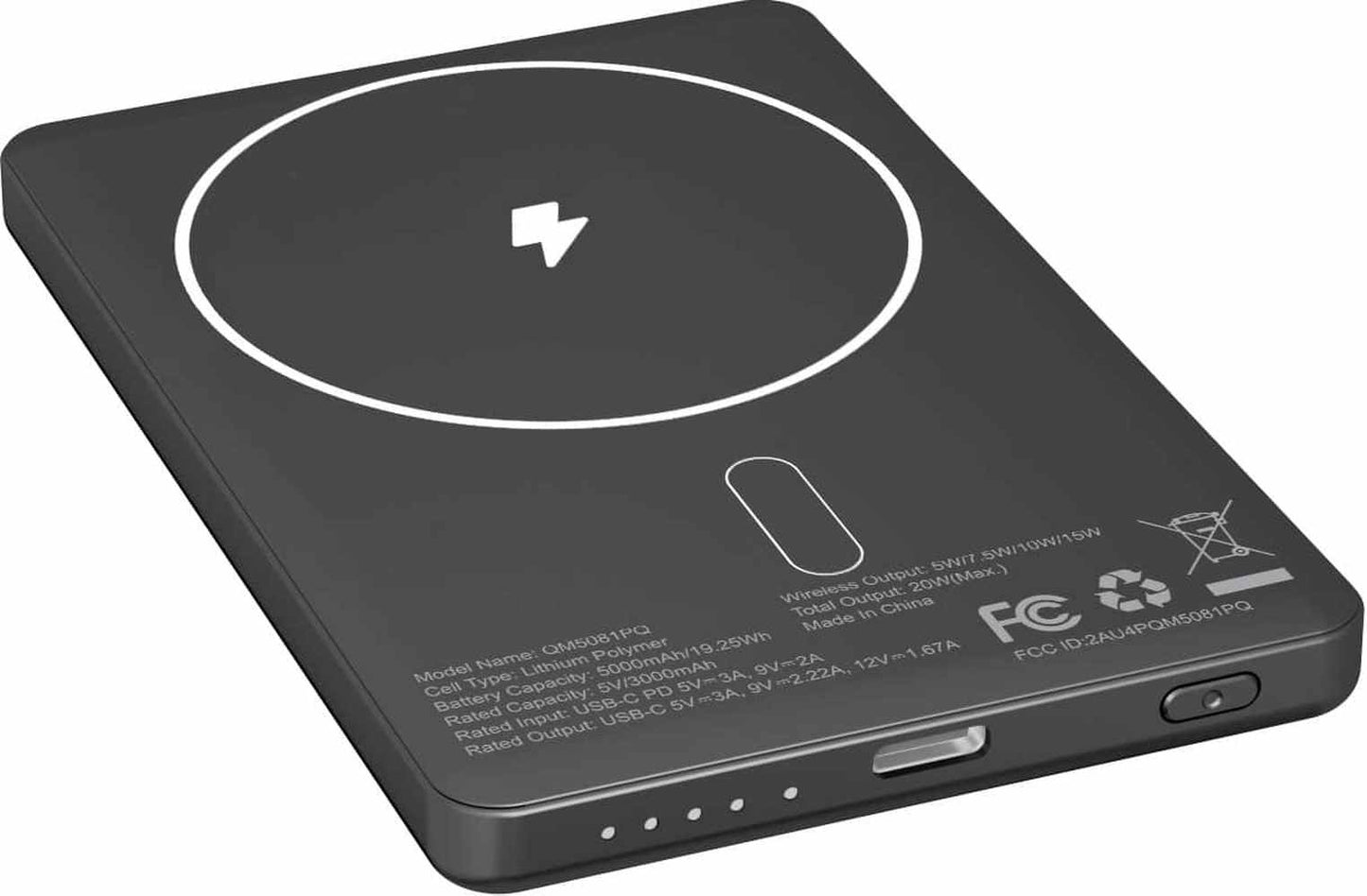 Energizer - 5000mAh SLIM METAL 20W Magnetic Wireless Qi/Qi2.0/MagSafe PowerBank Portable Charger 2 Outputs LED Display USB-C - Black