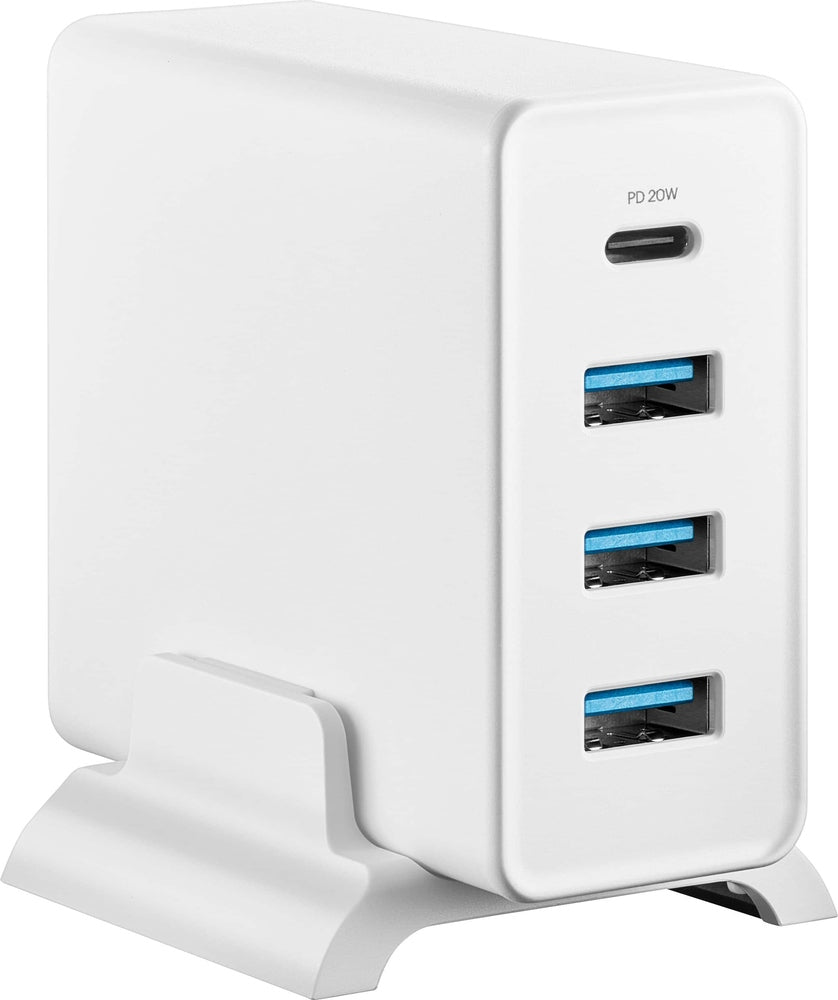 Insignia - 47W 4-Port Wall Charger with 1 USB-C 3 USB Ports with 4 ft. Power Cord for Smartphones Tablets and More - White