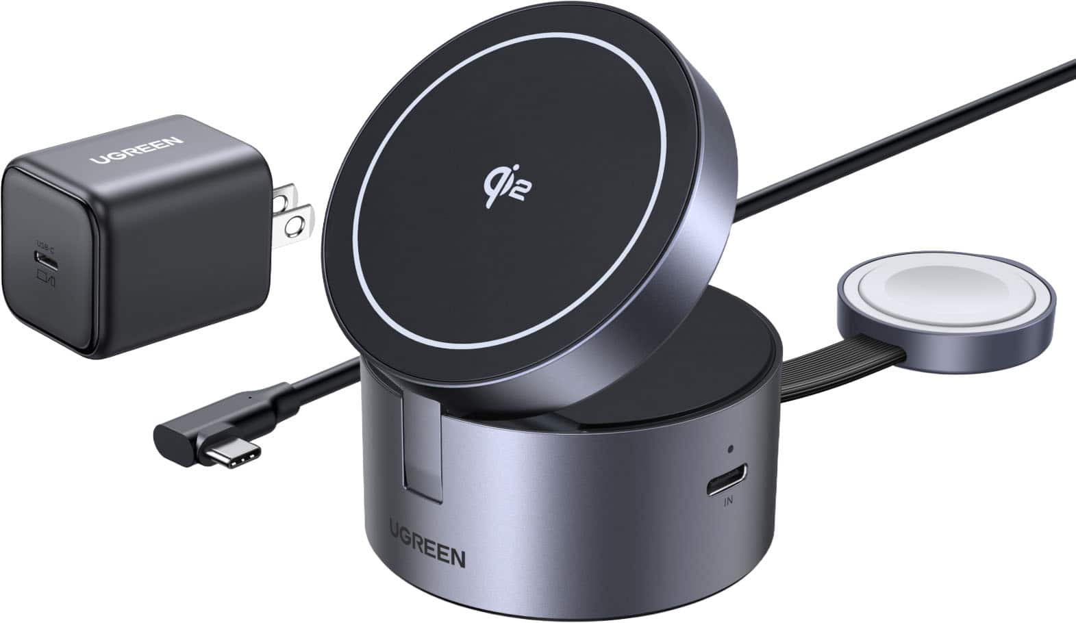 UGREEN - Qi2 15W Fast Wireless Charger 3-in-1 Foldable Charging Station for iPhones Apple Watch AirPods(45W Adapter Included) - Black