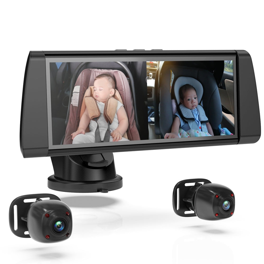 Rexing - BC300 Dual Channel In-Car Baby Cam with Monitor  HD 1080p IR Night Vision  Split-Screen Display - Black