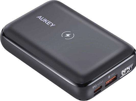 Aukey - PB-WL01S Basix Pro  10000mAh 20W Mini Wireless Charging Power Bank - Gray