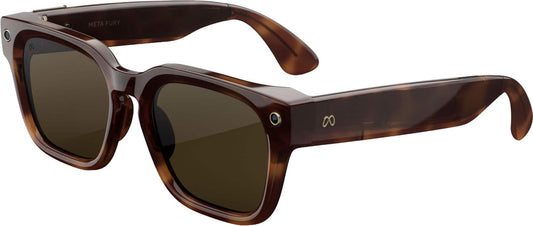 Fury - Smart AI glasses — Meta AI 12MP Camera Live Translate — 8+ Hour Battery — Green Lenses - Mahogany