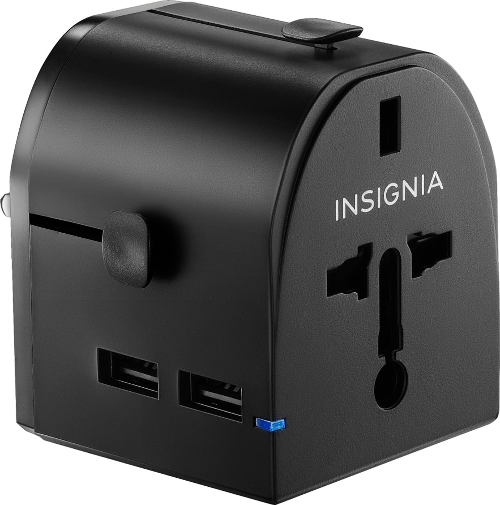 Insignia - All-in-One Travel Adapter with 2 USB Ports - Black
