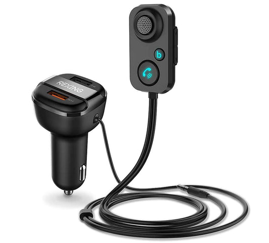 Rexing - AUX2 Mini Bluetooth Receiver with Dual USB Enhanced Bass and Voice Control - Black