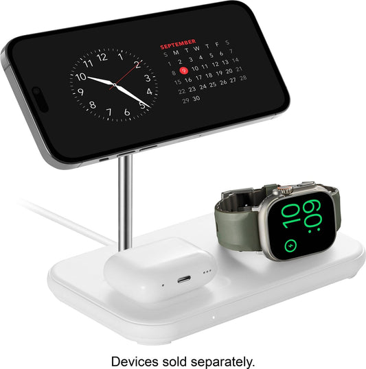 Best Buy essentials - 3-in-1 7.5W Magnetic Wireless Charger with  Watch Charger Holder for iPhone +  Watch + AirPods - White