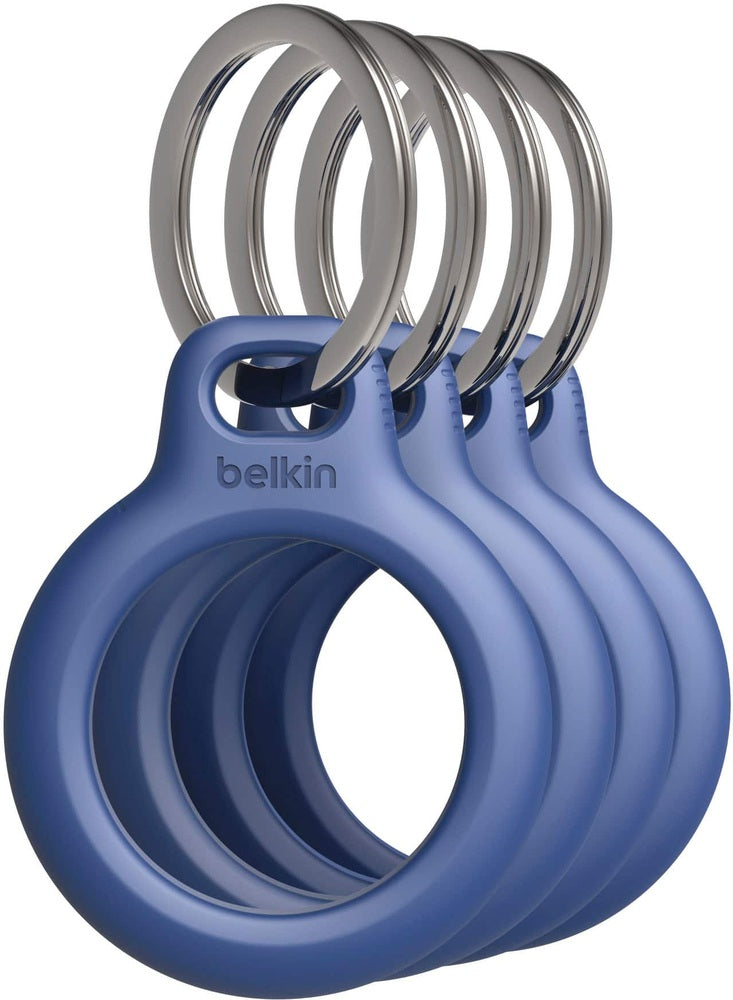 Belkin - Secure holder with Key Ring Scratch Resistant Protective AirTag Keychain for  AirTag - 4-Pack - Blue