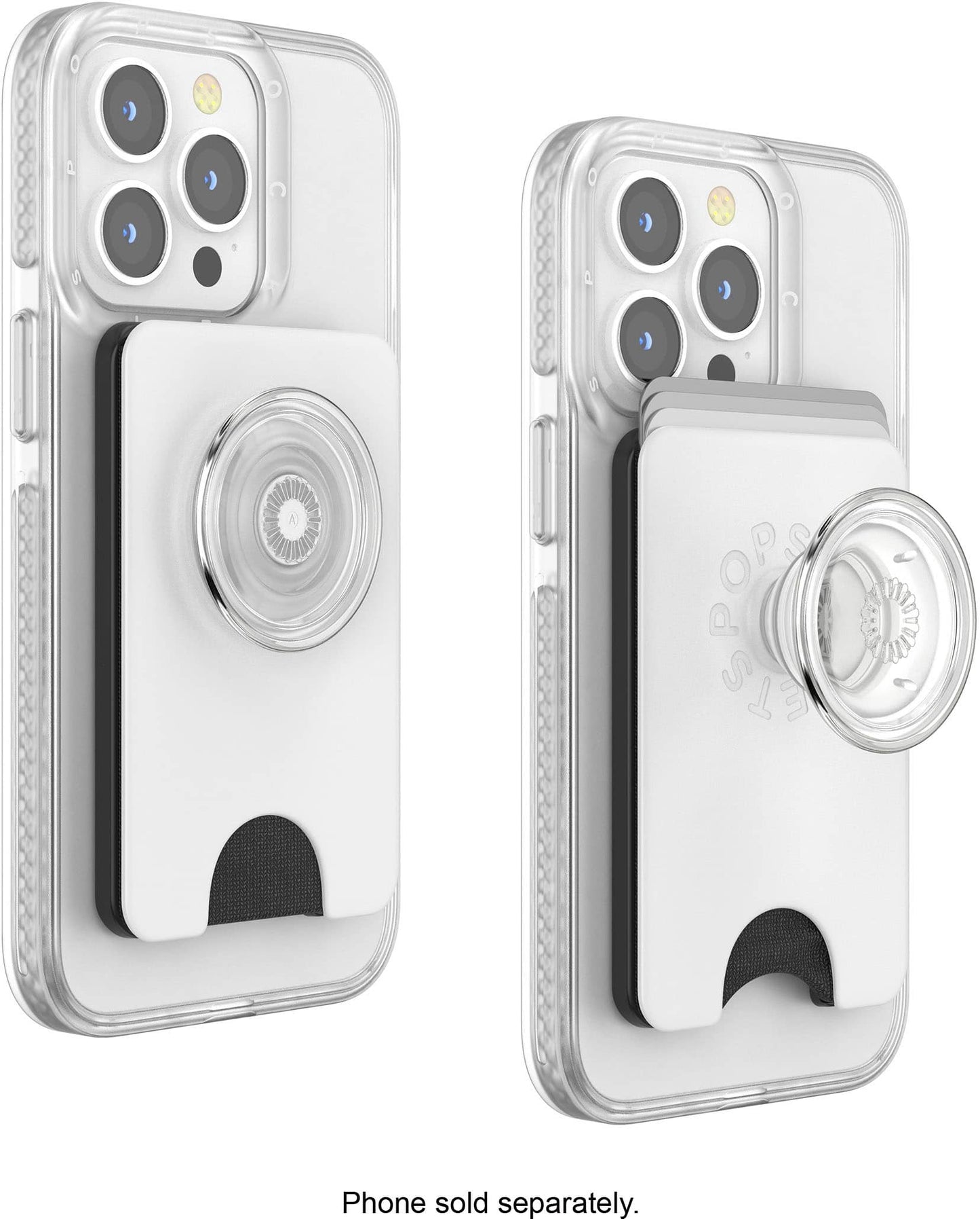PopSockets - MagSafe PopWallet+ Cell Phone Wallet  Grip with Adapter Ring - White Clear