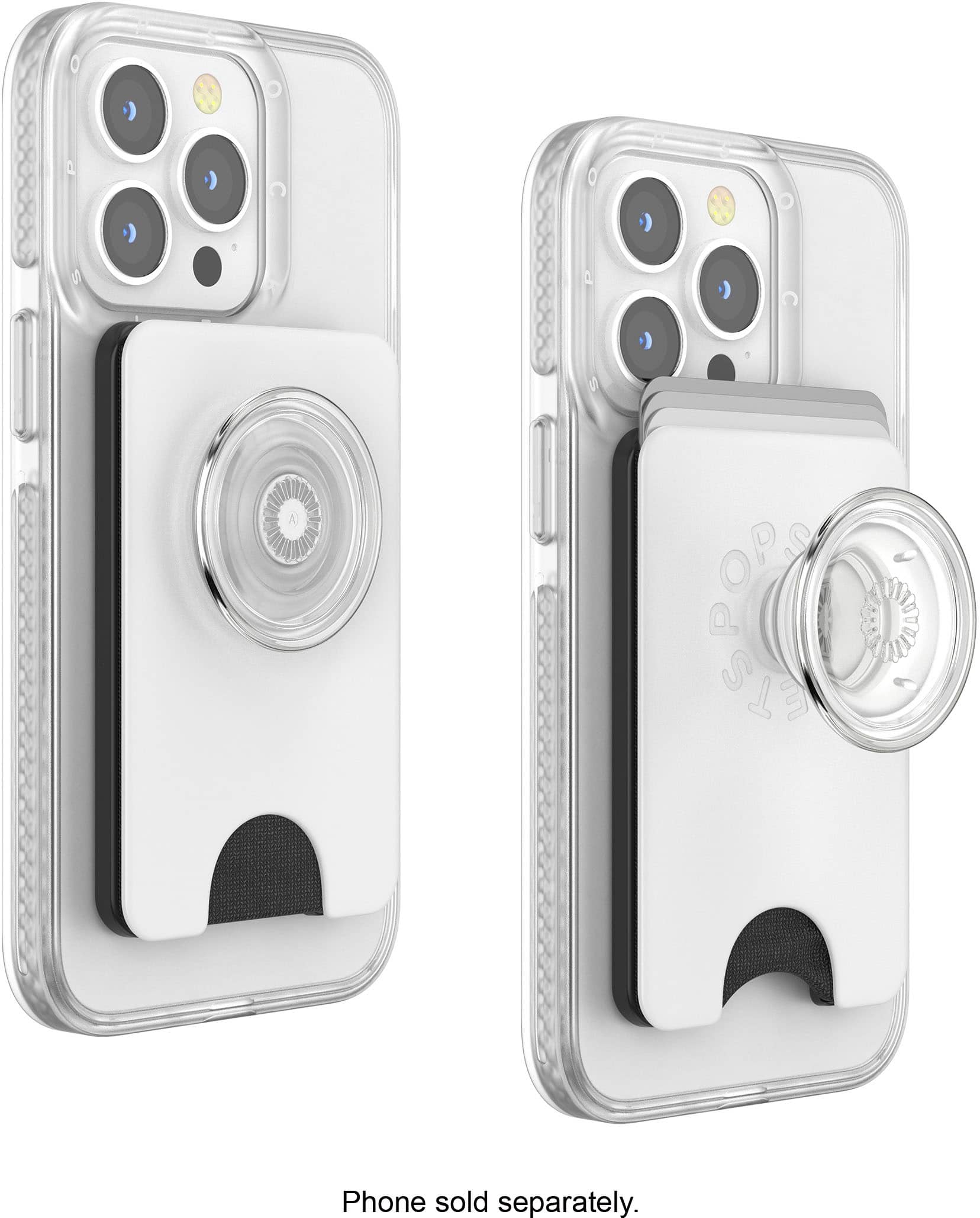 PopSockets - MagSafe PopWallet+ Cell Phone Wallet  Grip with Adapter Ring - White Clear