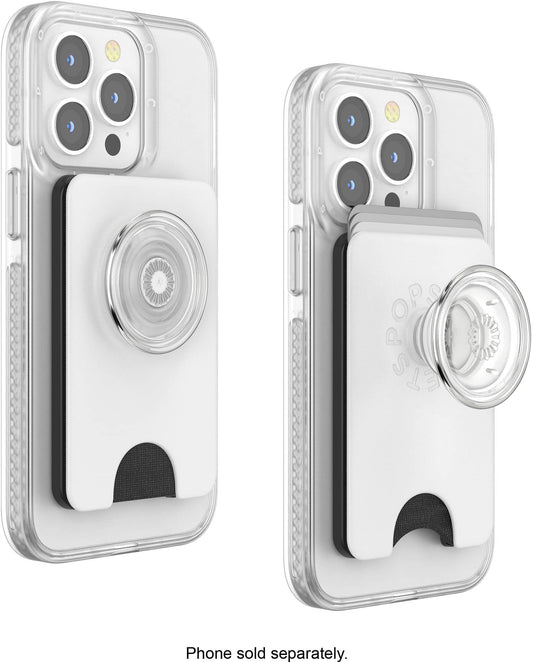 PopSockets - MagSafe PopWallet+ Cell Phone Wallet  Grip with Adapter Ring - White Clear