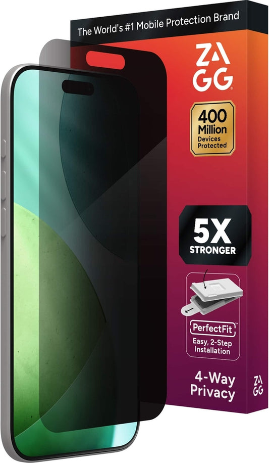 ZAGG - 4-Way Privacy XTR Glass Screen Protector for Apple iPhone Air - Black