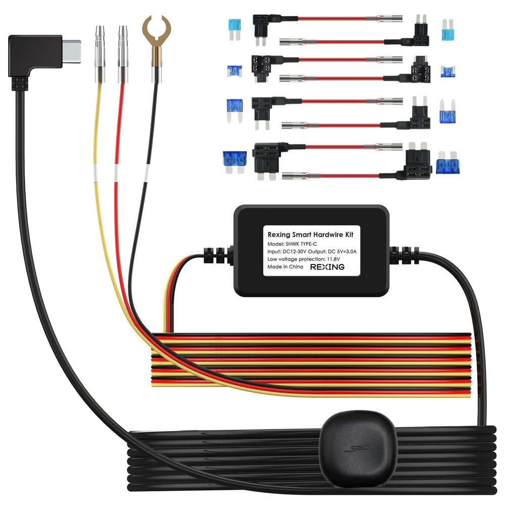 Type-C GPS Smart Hardwire Kit for Rexing R4 V1P Flex X4 and RH2 Series - Black