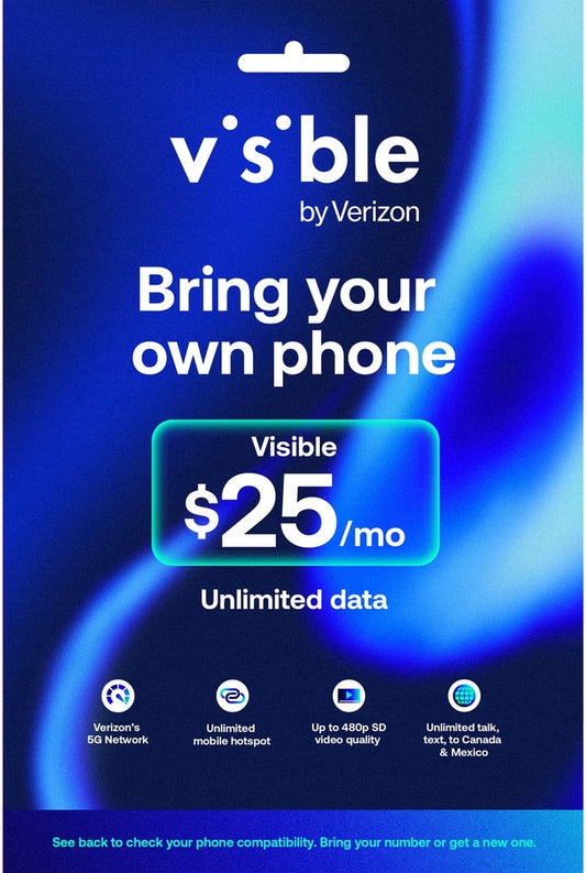 Visible - 25/mo plan + eSIM/pSIM Kit - Unlimited 5G data included - Blue