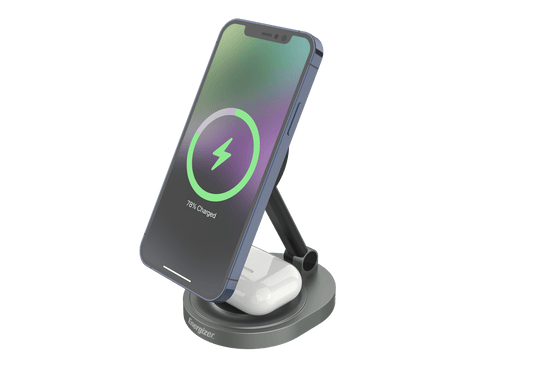 Energizer - 2-in-1 15W Magnetic MagSafe/Qi2 Compatible Fast 15W Charger Charging Station/Stand for iPhone + AirPods +  Watch - Black