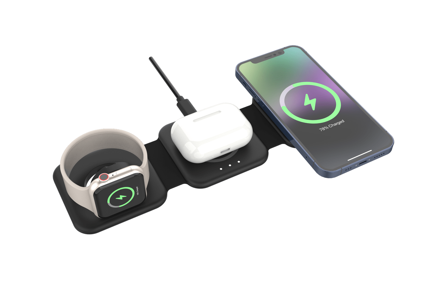 Energizer - 3-in-1 15W Foldable Magnetic MagSafe/Qi2 Compatible Fast 15W Charger Charging Station for iPhone + AirPods +  Watch - Black