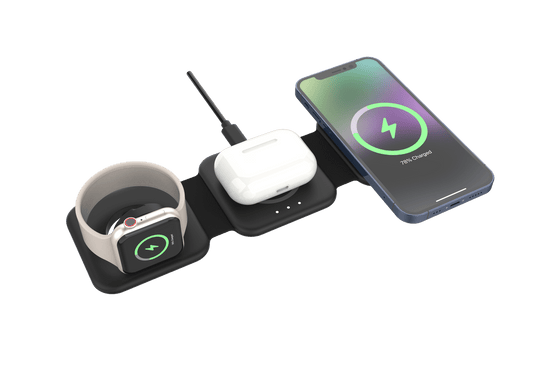 Energizer - 3-in-1 15W Foldable Magnetic MagSafe/Qi2 Compatible Fast 15W Charger Charging Station for iPhone + AirPods +  Watch - Black