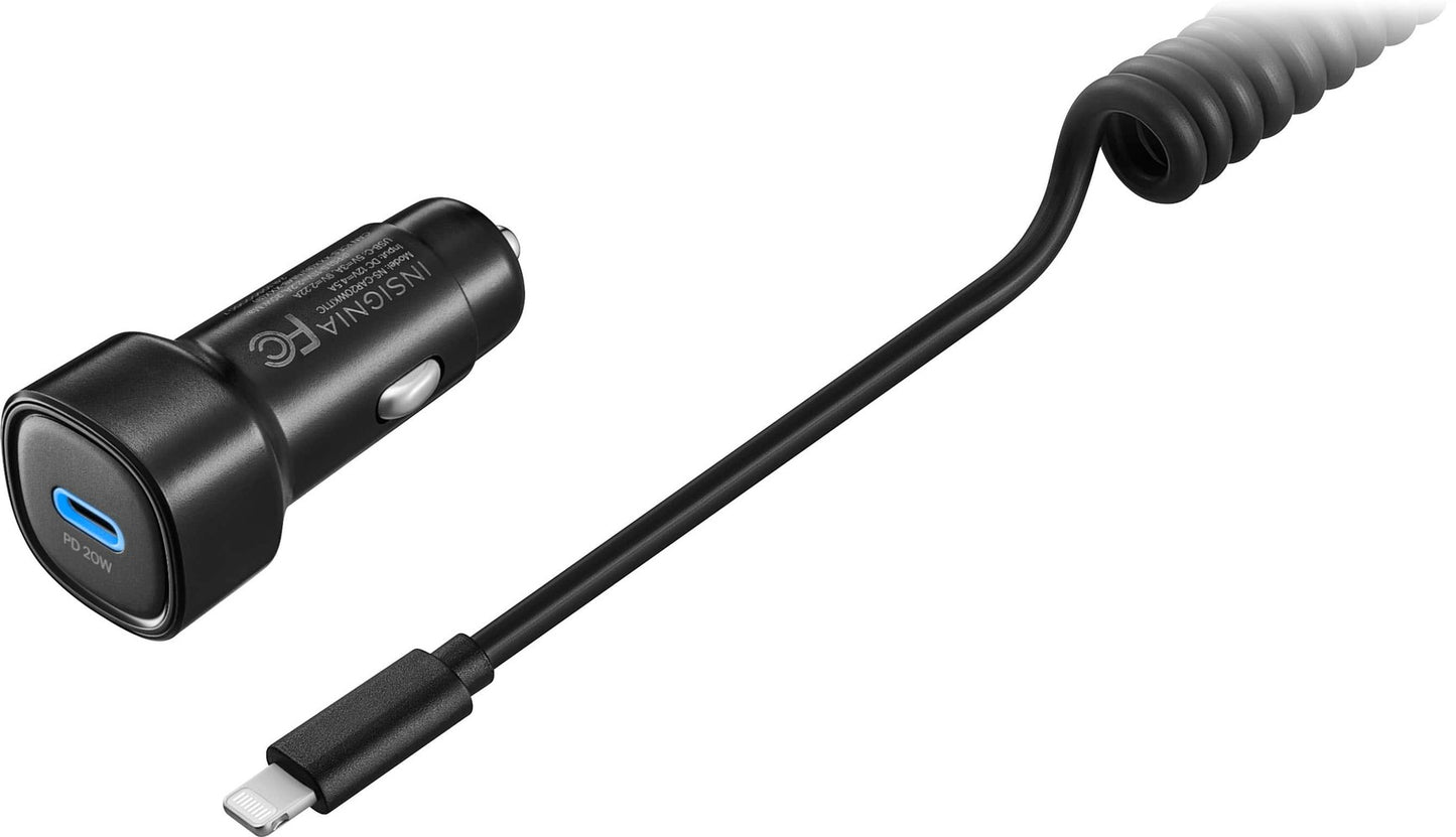 Insignia - 20W 4 ft. Car Charger Kit for  iPhone iPad and iPod - Black