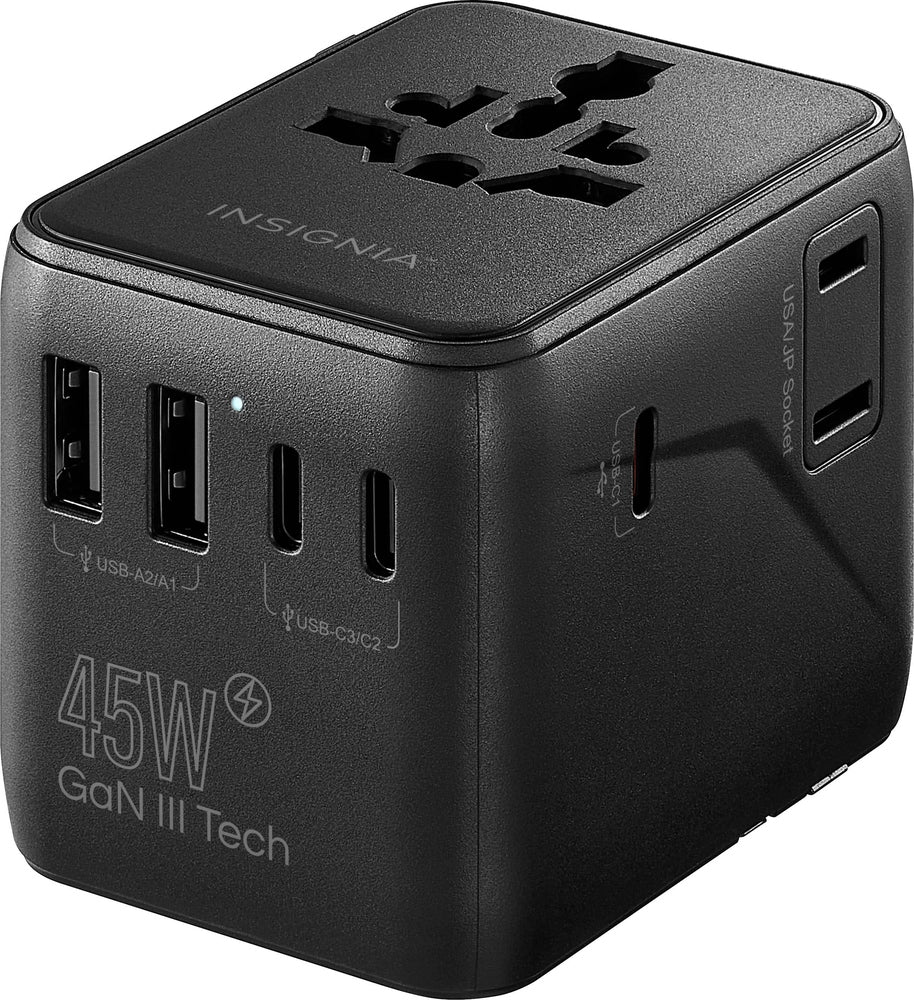 Insignia - 45W Travel Adapter with 2 AC Outlets 3 USB-C Ports  2 USB Ports - Black