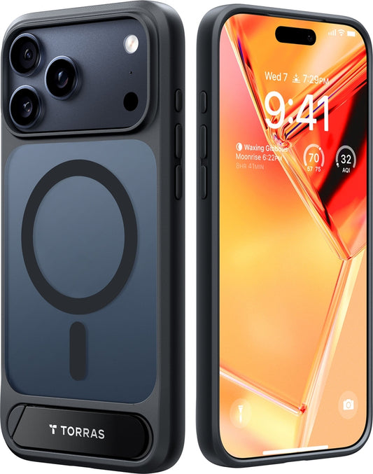 TORRAS - Ostand L1 - Professional Multi-Angle Magnetic Stand Case with Military-Grade Protection for Apple iPhone 17 Pro - Black