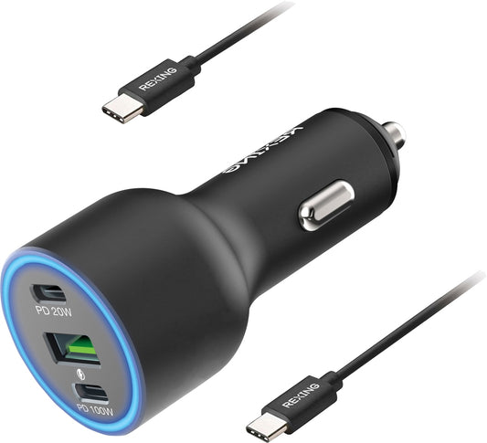 Rexing - 120W Vehicle Quick Charger with 2 USB-C  1 USB Port Compatible with iPhone and Samsung Note - Gray