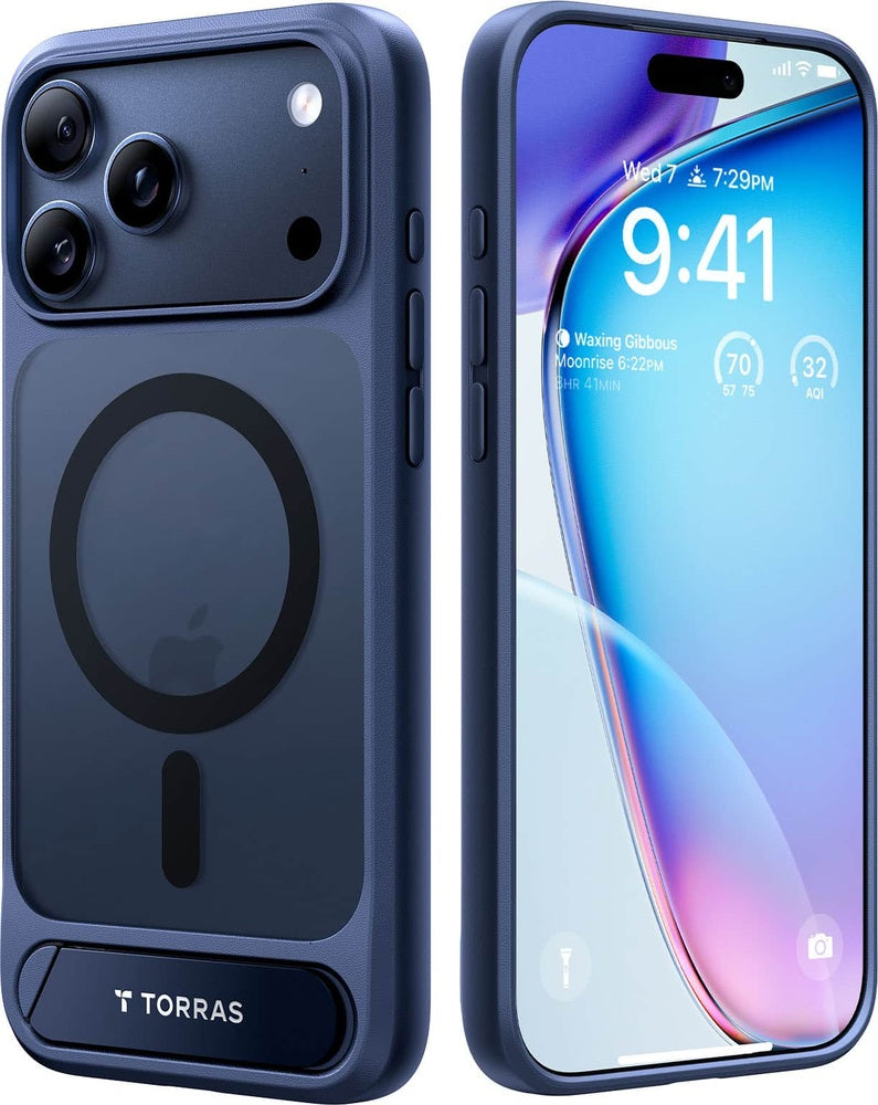 TORRAS - Ostand L1 - Professional Multi-Angle Magnetic Stand Case with Military-Grade Protection for  iPhone 17 Pro - Blue