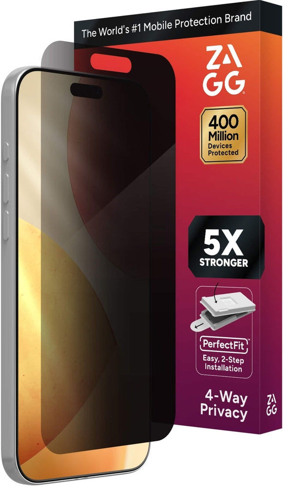 ZAGG - 4-Way Privacy XTR Glass Screen Protector for Apple iPhone 17 Pro Max - Black