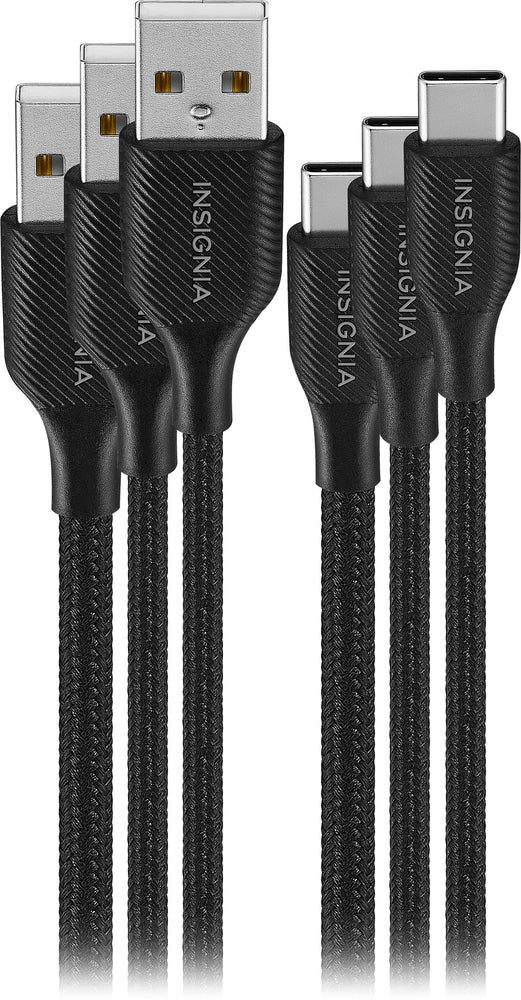 Insignia - 4' / 6' / 10' USB to USB-C Braided Charge-and-Sync Cables (3-Pack) - Black