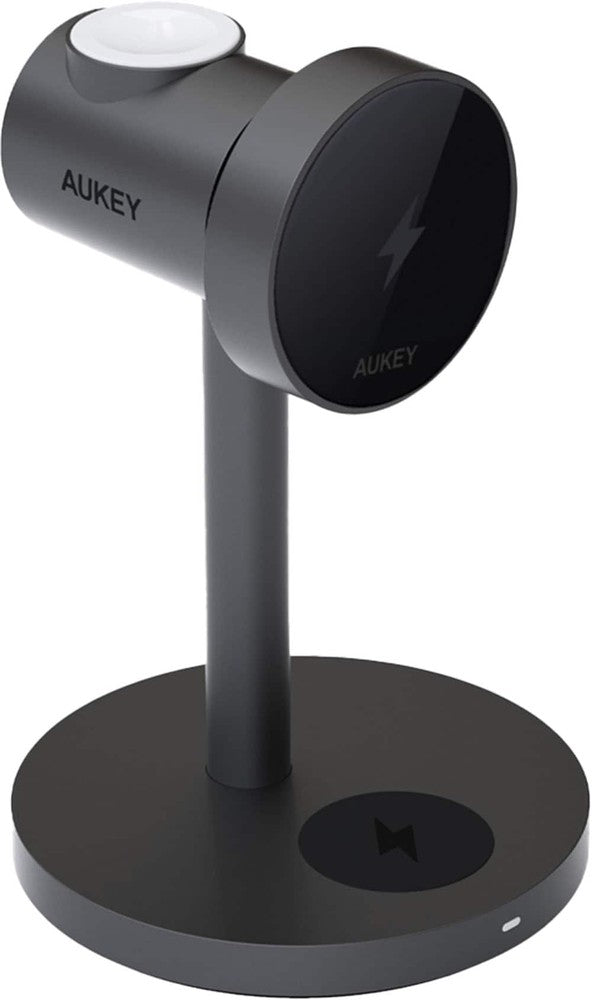 Aukey - MagFusion Magnetic Wireless Charging Station (Qi 2.0 15W 3-in-1) - Gray