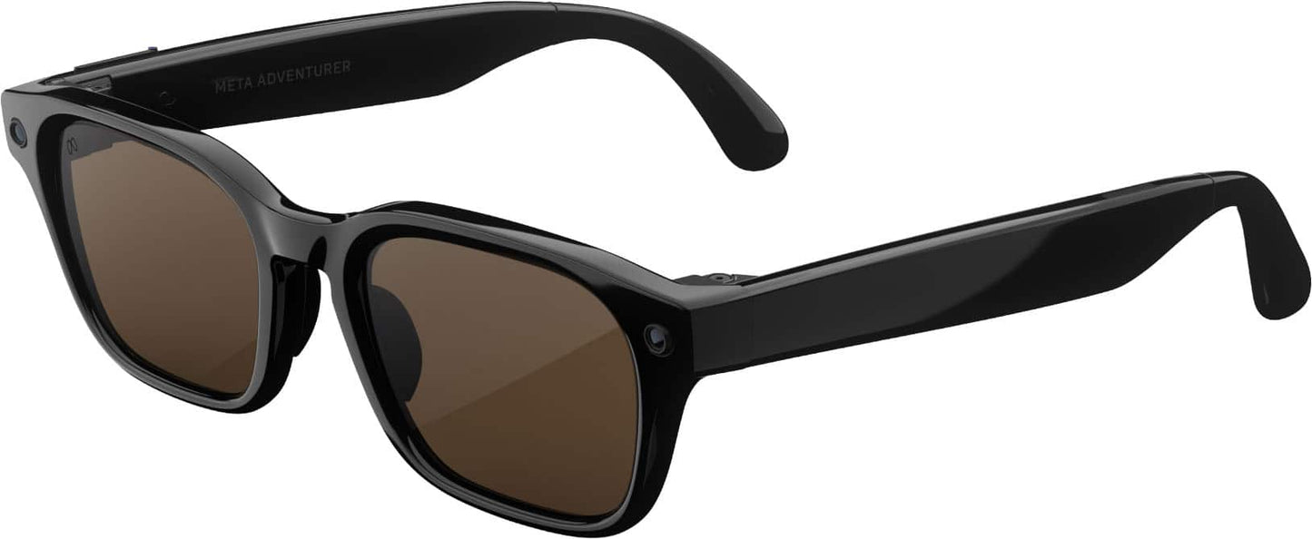 Adventurer Large - Smart AI glasses — Meta AI 12MP Camera Live Translate — Brown Lenses - Classic Black